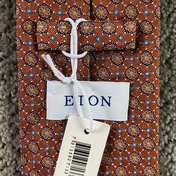 NWT ETON Tie Necktie Silk Floral Medallion Width 3.25" - Picture 7 of 9